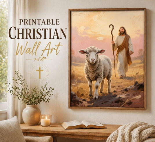 Jesus Lamb Art Good Shepherd Printable Christian Decor Matte Scripture Download Gift