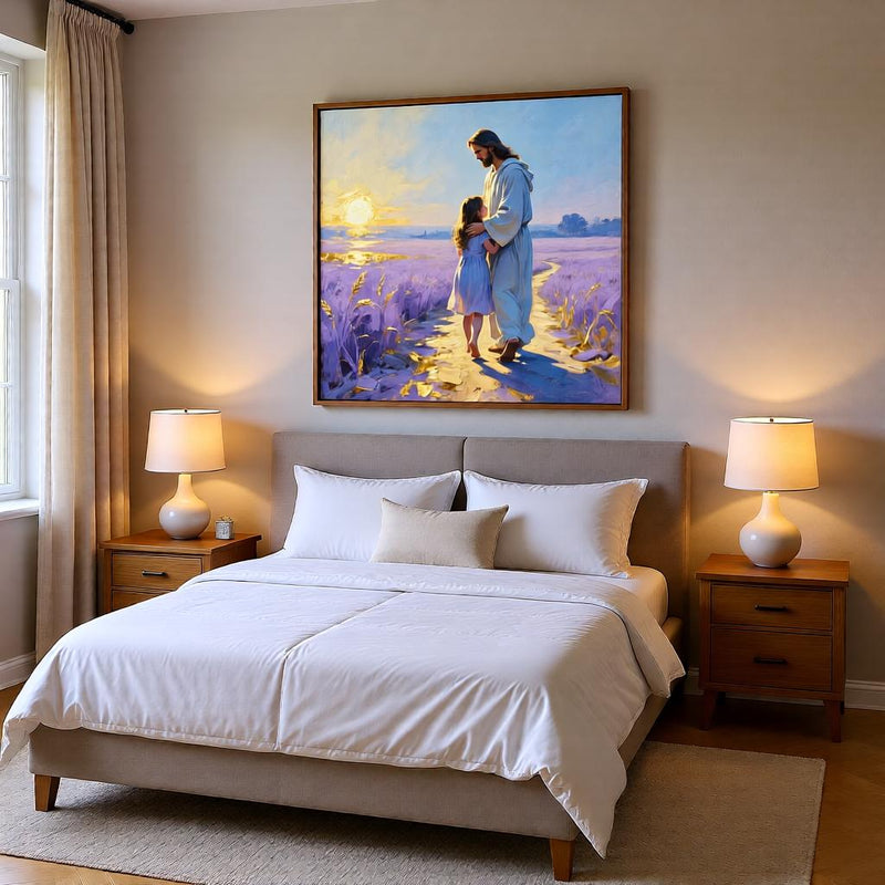Load image into Gallery viewer, LDS Wall Art Jesus Walking Child Print Christian Faith Decor Linen Matte Download Gift
