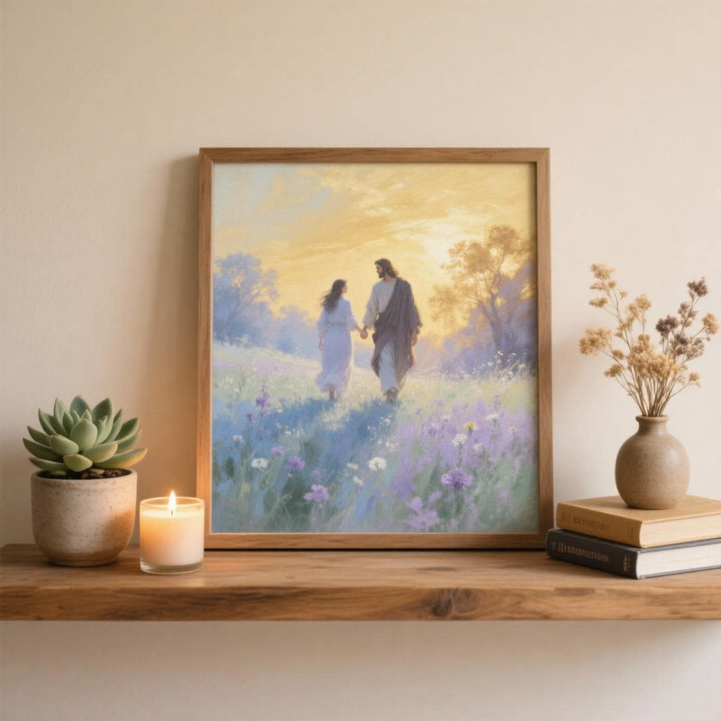 Load image into Gallery viewer, LDS Youth Theme Art Jesus Walking Meadow Print Christian Scripture Matte Download Decor

