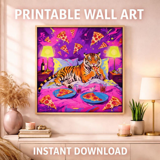 Tiger Wall Art Pizza Printable Pop Decor Quirky Animal Poster Matte Download
