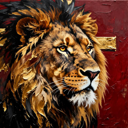 Lion of Judah Art Gold Cross Print Christian Wall Decor Matte Download Faith