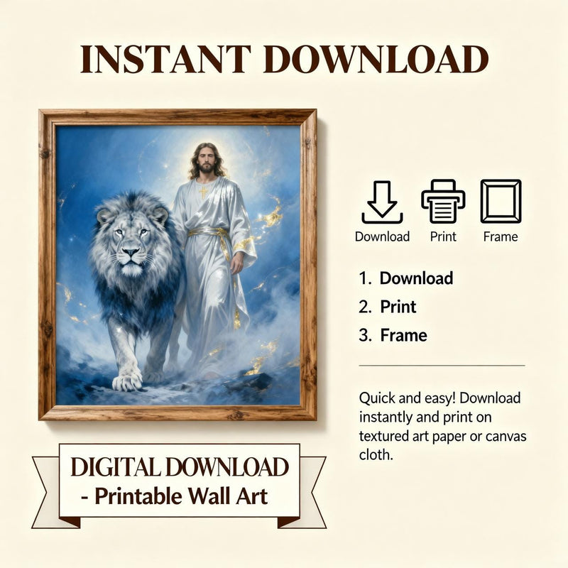 Load image into Gallery viewer, Lion of Judah Art Jesus Poster Christian Faith Decor Matte Download Biblical Wall
