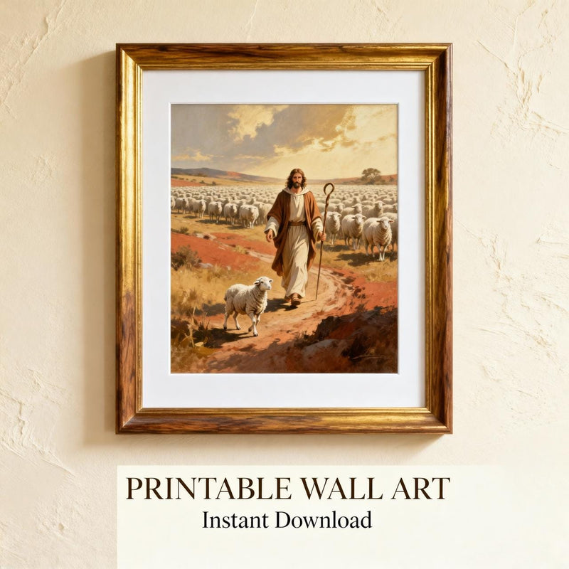 Load image into Gallery viewer, Jesus Wall Art Lost Sheep Print Christian Shepherd Decor Matte Download Scripture Gift
