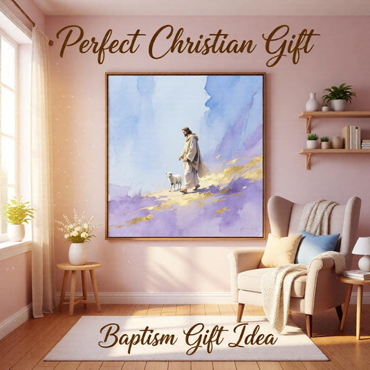 Good Shepherd Jesus Lamb Watercolor Print, Christian Nursery Decor (Digital Download)