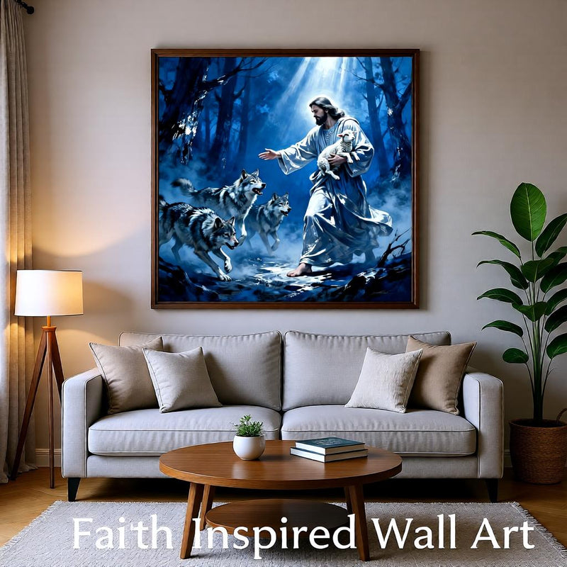 Load image into Gallery viewer, Jesus Protects Lamb Print Christian Wall Art Faith Decor Printable Download Bible Artwork Gift
