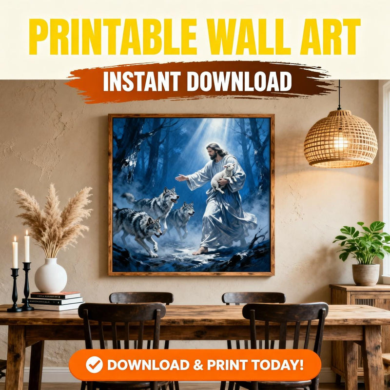 Load image into Gallery viewer, Jesus Protects Lamb Print Christian Wall Art Faith Decor Printable Download Bible Artwork Gift
