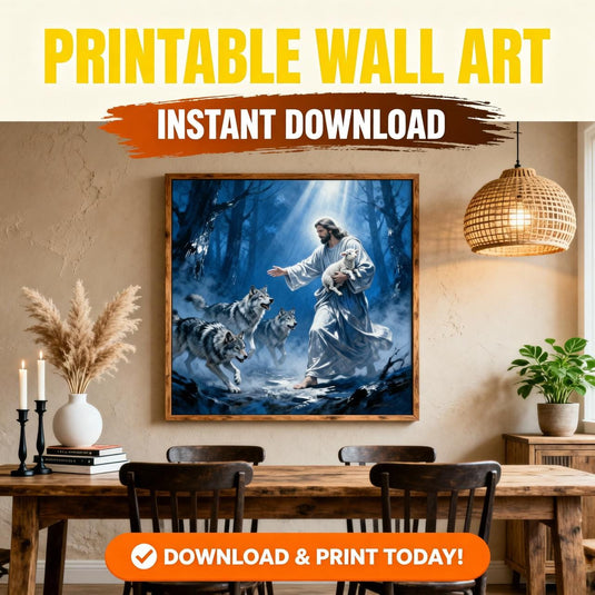 Jesus Protects Lamb Print Christian Wall Art Faith Decor Printable Download Bible Artwork Gift