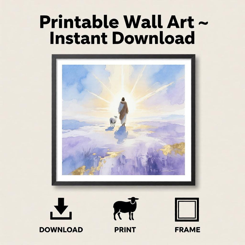 Load image into Gallery viewer, Jesus Leaves The 99 Lost Sheep Printable Wall Art Christian Decor Faith Inspired Download

