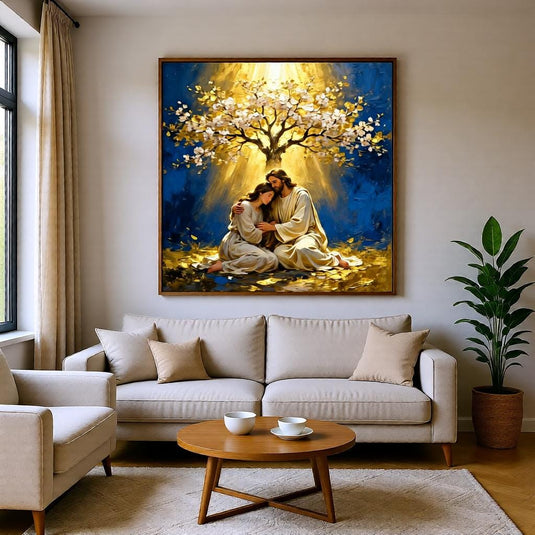 Jesus Healing Art Comforting Woman Print Christian Faith Decor Matte Download Spiritual Gift