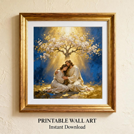 Jesus Healing Art Comforting Woman Print Christian Faith Decor Matte Download Spiritual Gift