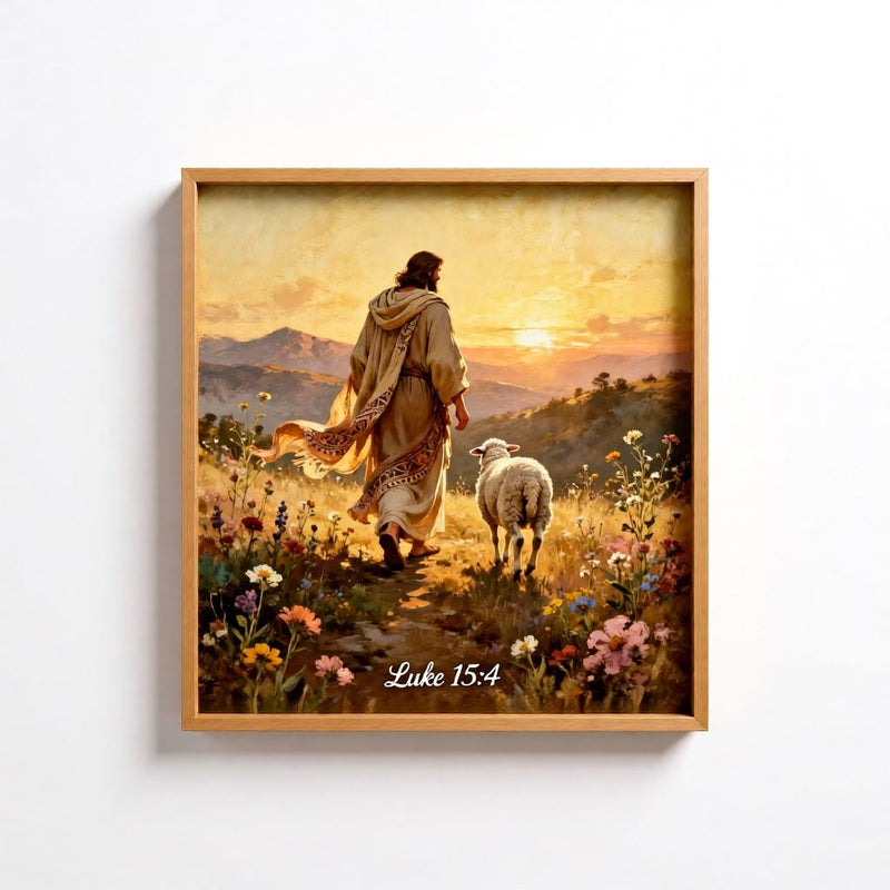 Load image into Gallery viewer, Jesus Wall Art Good Shepherd Print Sunset Bible Decor Matte Download Faith Lamb
