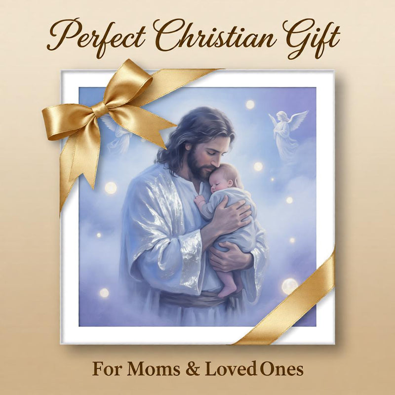 Load image into Gallery viewer, Jesus Holding Baby Art Christian Nursery Print Memorial Blue Matte Download Faith Decor
