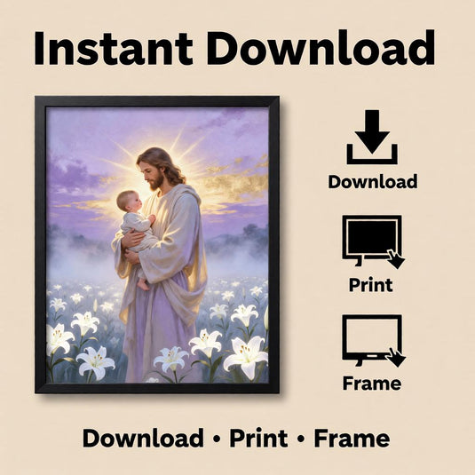 Baby Loss Art Jesus Holding Infant Memorial Christian Blue Matte Download Gift