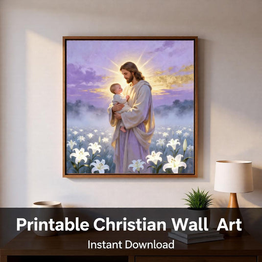 Baby Loss Art Jesus Holding Infant Memorial Christian Blue Matte Download Gift