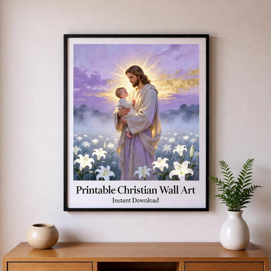 Baby Loss Art Jesus Holding Infant Memorial Christian Blue Matte Download Gift
