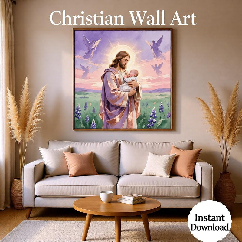 Load image into Gallery viewer, Jesus Holding Baby Wall Art Christian Nursery Print Angel Heaven Faith Printable Digital Download
