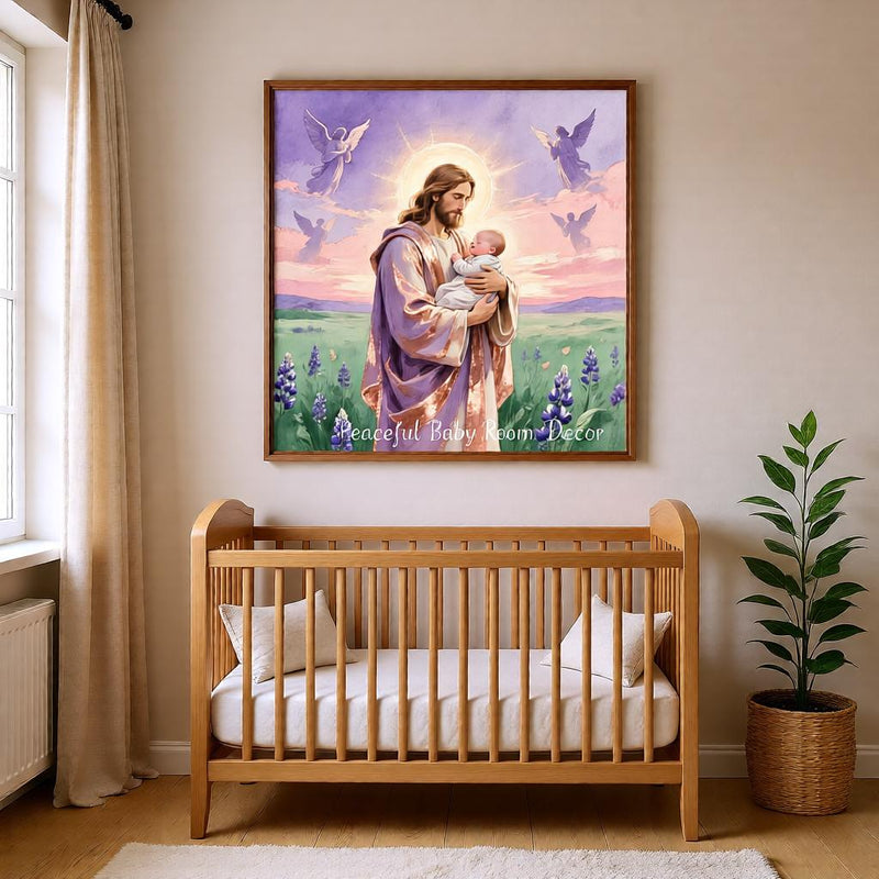 Load image into Gallery viewer, Jesus Holding Baby Wall Art Christian Nursery Print Angel Heaven Faith Printable Digital Download
