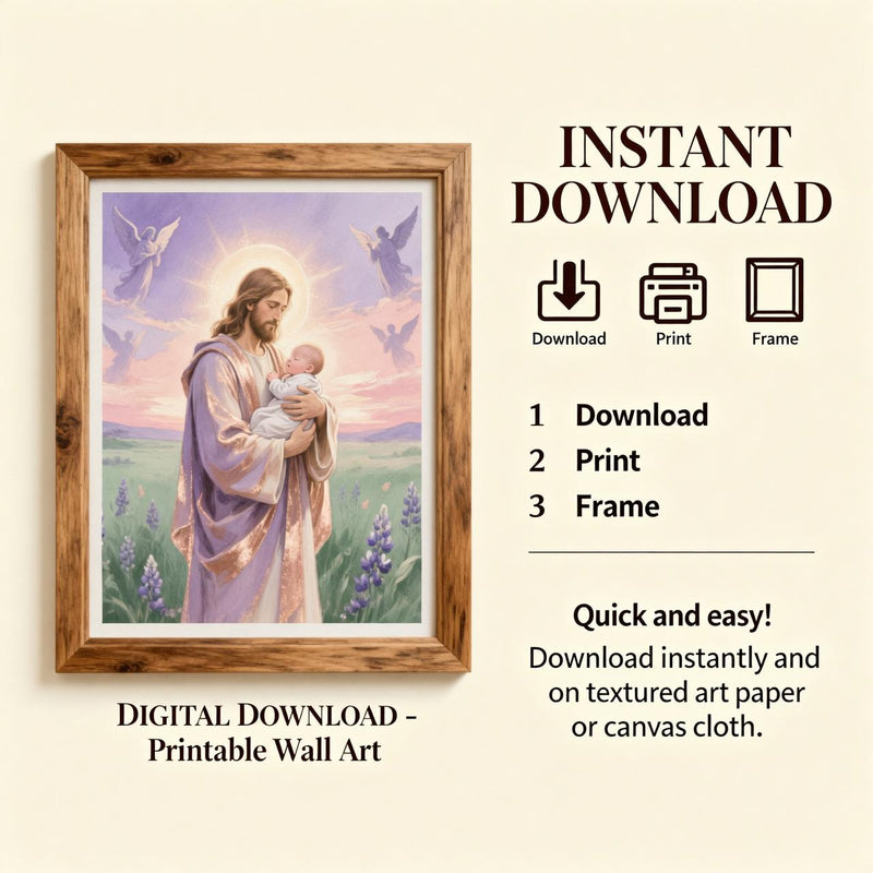 Load image into Gallery viewer, Jesus Holding Baby Wall Art Christian Nursery Print Angel Heaven Faith Printable Digital Download

