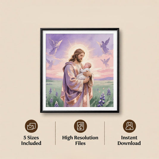 Jesus Holding Baby Wall Art Christian Nursery Print Angel Heaven Faith Printable Digital Download