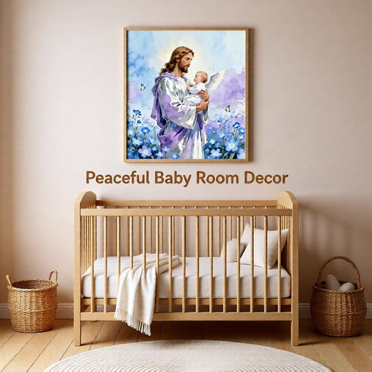 Jesus Baby Art Angel Nursery Print Christian Sympathy Decor Blue Matte Download Gift