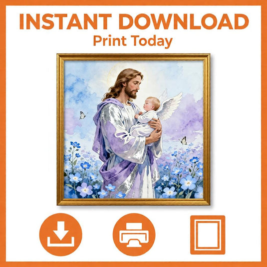Jesus Baby Art Angel Nursery Print Christian Sympathy Decor Blue Matte Download Gift