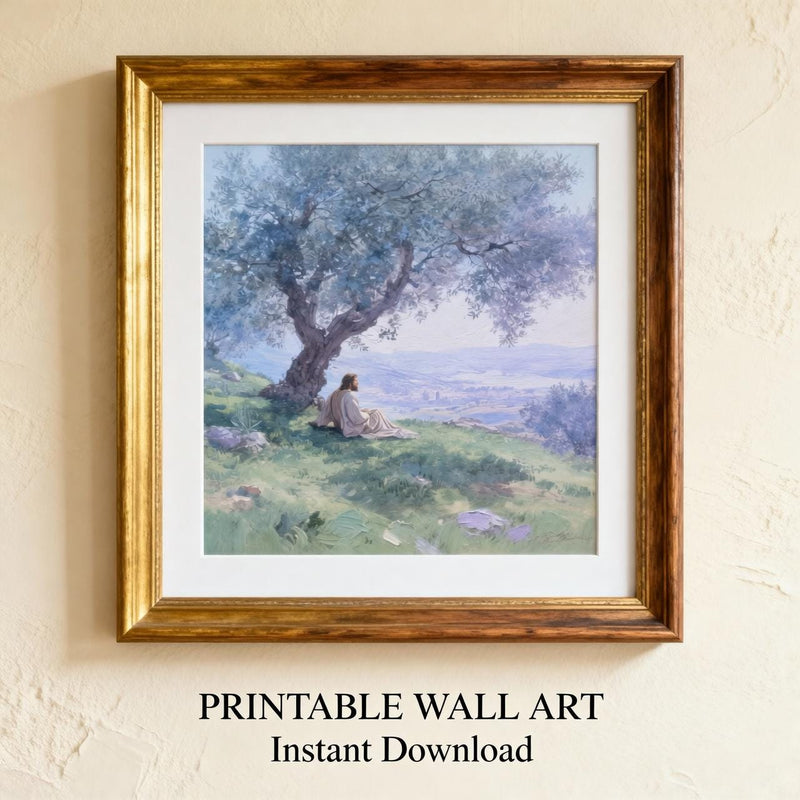 Load image into Gallery viewer, LDS Wall Art Jesus Olive Tree Print Christian Landscape Decor Matte Download Peaceful
