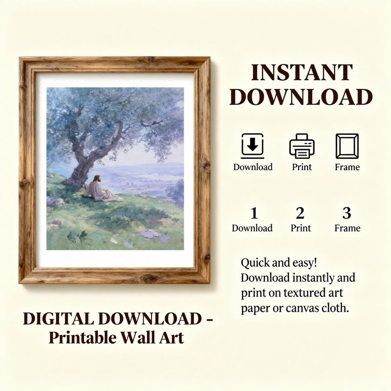 Load image into Gallery viewer, LDS Wall Art Jesus Olive Tree Print Christian Landscape Decor Matte Download Peaceful
