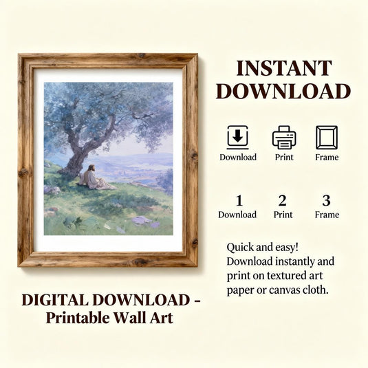 LDS Wall Art Jesus Olive Tree Print Christian Landscape Decor Matte Download Peaceful