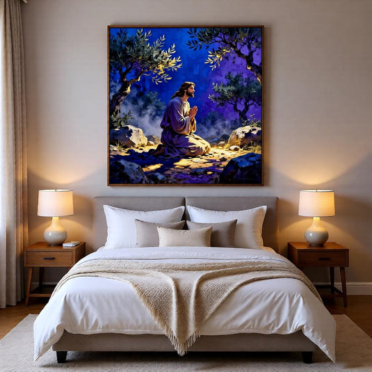 Jesus Praying Art Gethsemane Scene Blue Christian Wall Decor Printable Faith Download