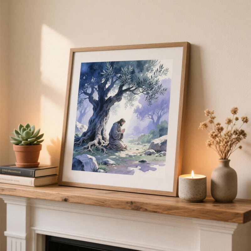 Load image into Gallery viewer, Gethsemane Art Jesus Prayer Olive Tree Christian Wall Decor Printable Matte Download
