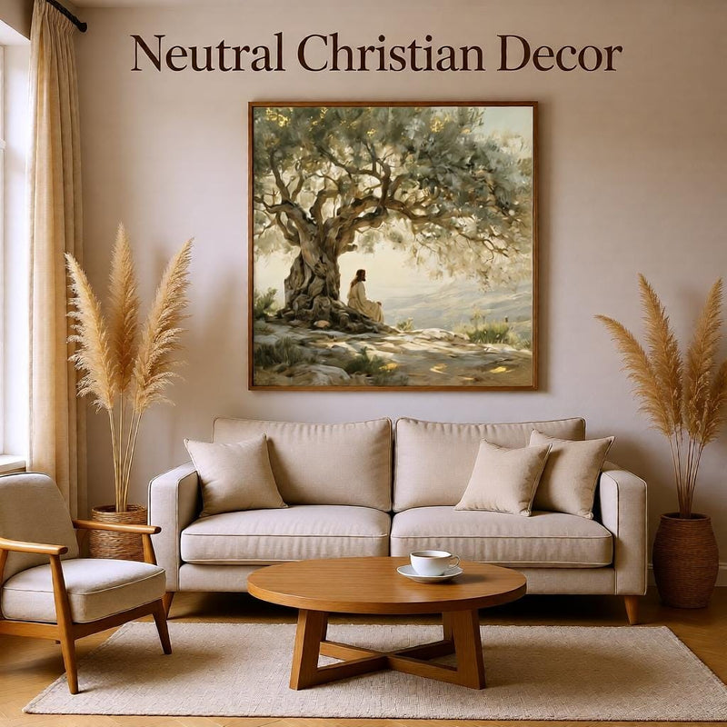 Load image into Gallery viewer, Jesus Prayer Art Gethsemane Scene Olive Tree Neutral Bible Wall Decor Printable Download
