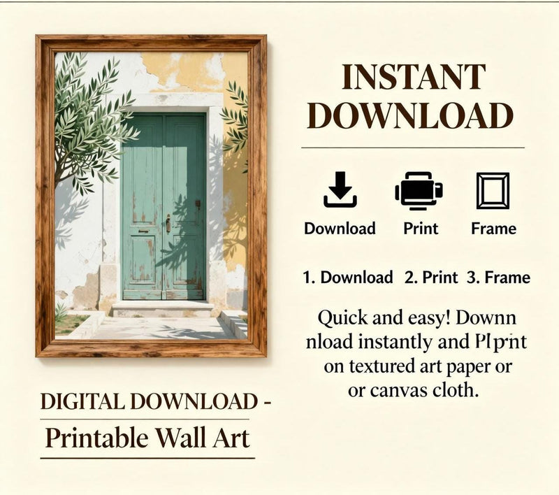 Load image into Gallery viewer, Mediterranean Art Olive Tree Print Rustic Door Wall Decor Teal Villa Style Matte Download
