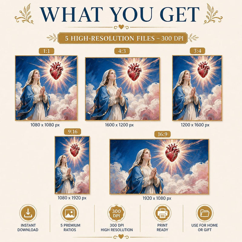 Load image into Gallery viewer, Sacred Heart Art Mary Printable Catholic Christian Decor Prayer Matte Download Wall

