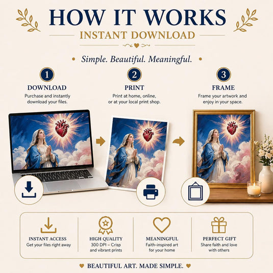 Sacred Heart Art Mary Printable Catholic Christian Decor Prayer Matte Download Wall