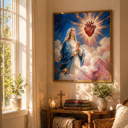 Sacred Heart Art Mary Printable Catholic Christian Decor Prayer Matte Download Wall