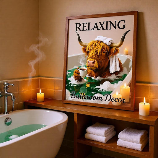 Funny Highland Cow Bathroom Wall Art Printable Rustic Farm Animal Bath Decor Digital Download