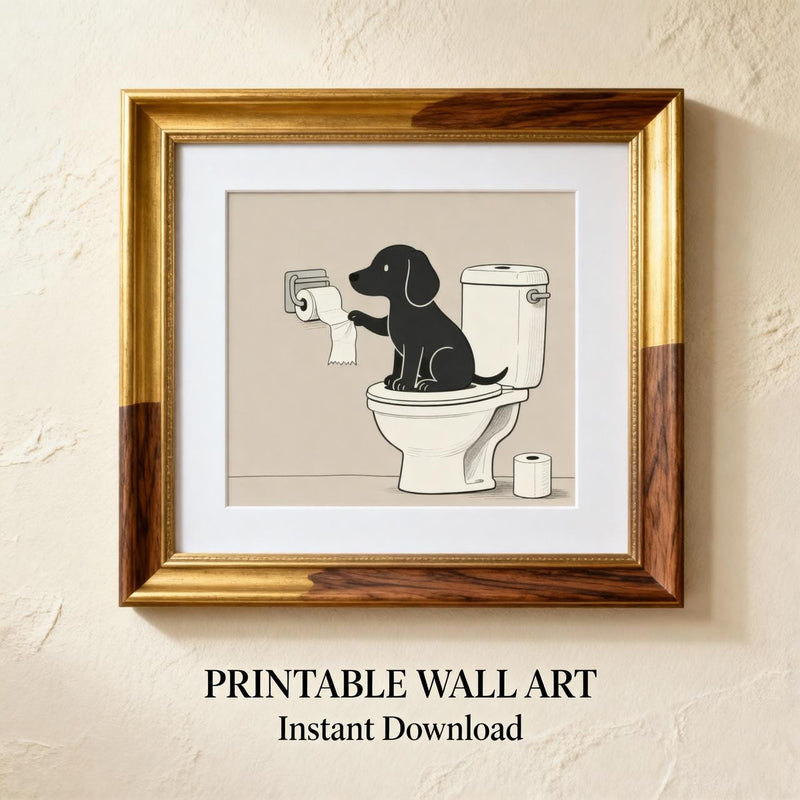 Load image into Gallery viewer, Funny Dog Art Black Toilet Humor Bathroom Wall Decor Printable Matte Download
