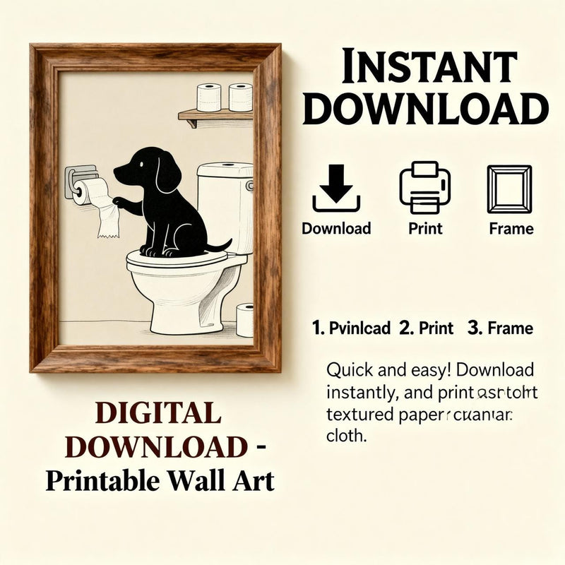Load image into Gallery viewer, Funny Dog Art Black Toilet Humor Bathroom Wall Decor Printable Matte Download
