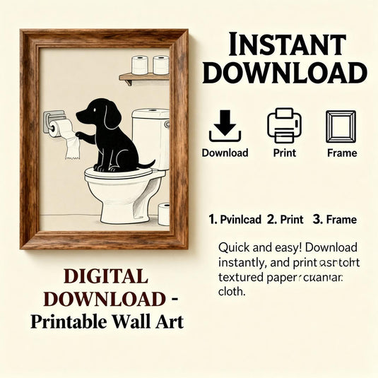 Funny Dog Art Black Toilet Humor Bathroom Wall Decor Printable Matte Download