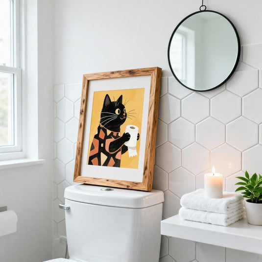 Black Cat Art Funny Bathroom Wall Decor Toilet Paper Printable Matte Download
