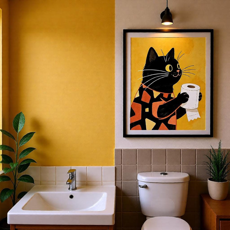Load image into Gallery viewer, Black Cat Art Funny Bathroom Wall Decor Toilet Paper Printable Matte Download
