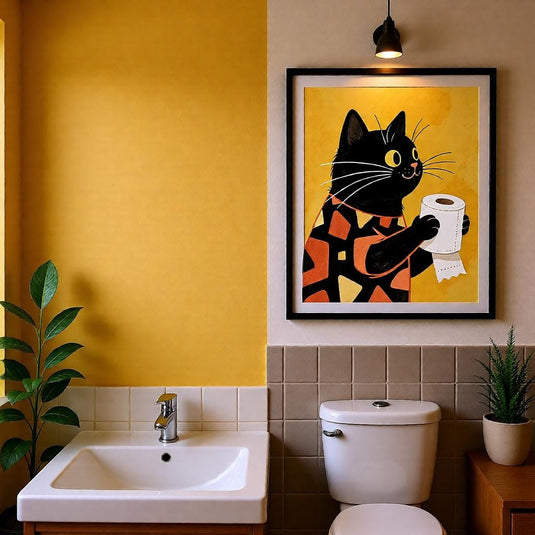 Black Cat Art Funny Bathroom Wall Decor Toilet Paper Printable Matte Download