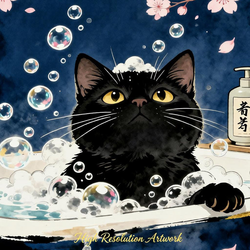 Load image into Gallery viewer, Black Cat Wall Art Japandi Zen Bathroom Decor Toilet Printable Matte Download
