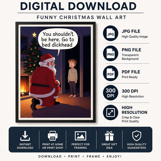 Santa Meme Print Dark Humor Christmas Wall Art Funny Bathroom Decor Matte Download
