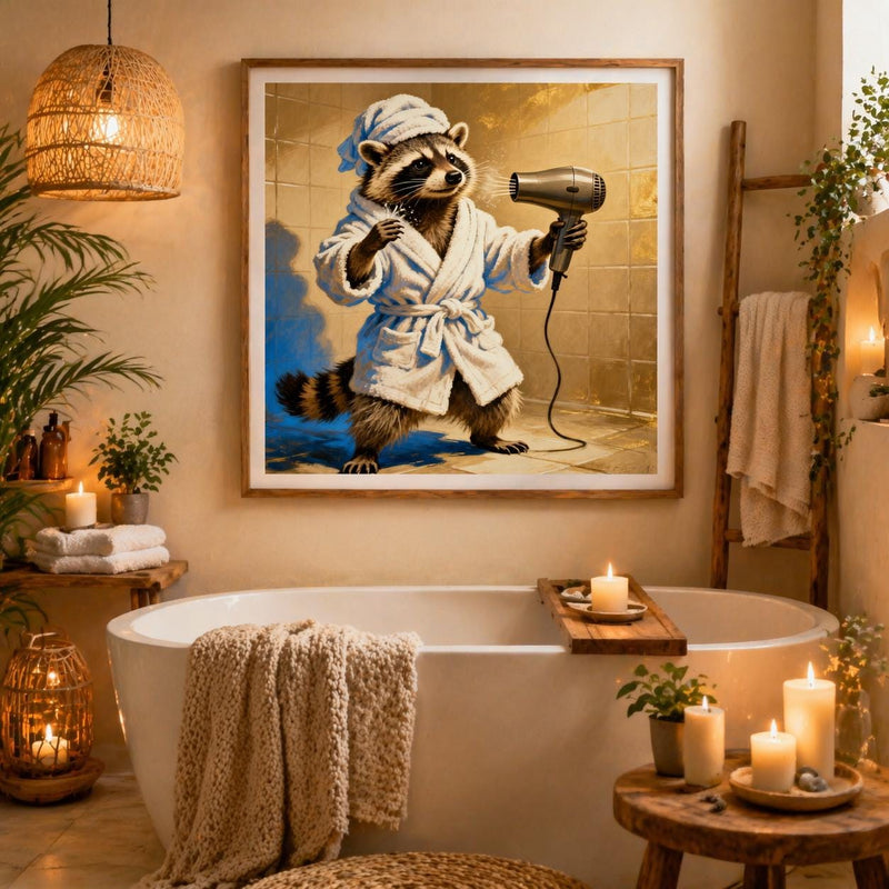 Load image into Gallery viewer, Funny Bathroom Art Raccoon Printable Toilet Paper Decor Quirky Matte Download
