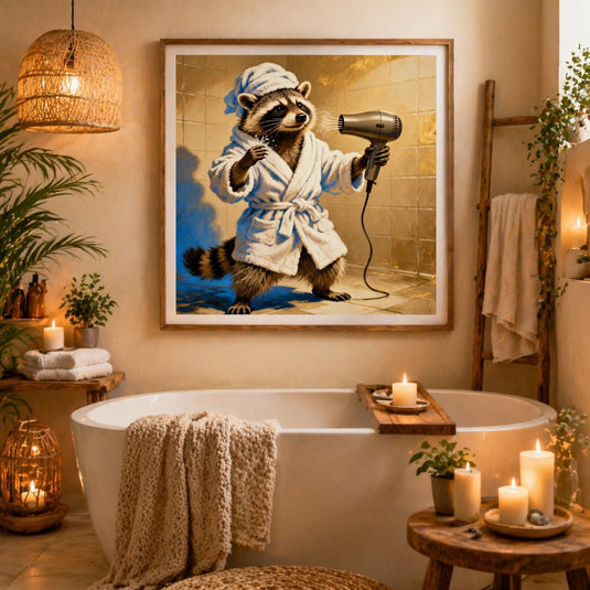 Funny Bathroom Art Raccoon Printable Toilet Paper Decor Quirky Matte Download