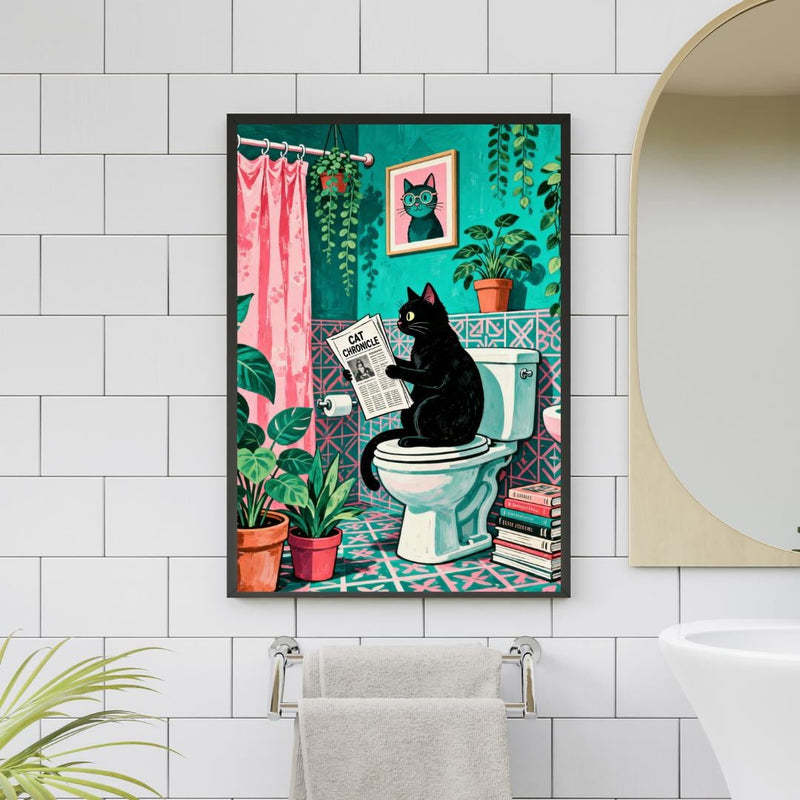 Load image into Gallery viewer, Funny Bathroom Art Cat Newspaper Toilet Humor Wall Decor Printable Matte Download
