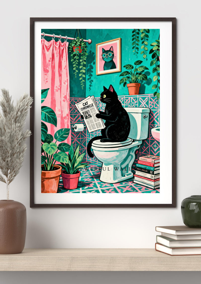 Load image into Gallery viewer, Funny Bathroom Art Cat Newspaper Toilet Humor Wall Decor Printable Matte Download
