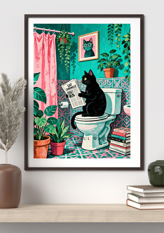Funny Bathroom Art Cat Newspaper Toilet Humor Wall Decor Printable Matte Download