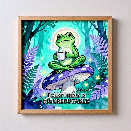 Frog Wall Art Printable, Figureoutable Quote, Green Mushroom Forest Decor Download